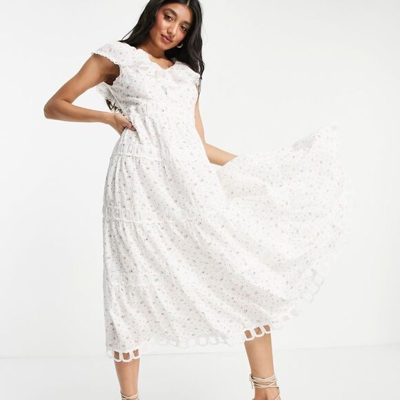 Just Me Tiered Midi Dress with Frill Neckline – Size M – Like New - Picture 1 of 15